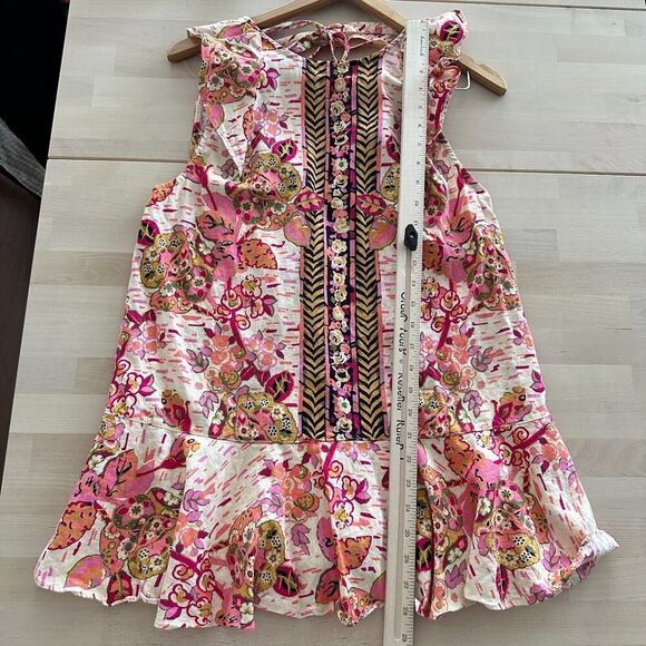 Free People Tunic Small Tulum Floral Boho Linen Blend Flowy Flounce Top Festival - Picture 12 of 12